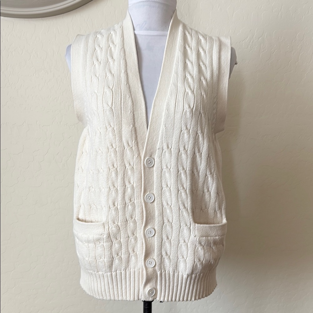 ROBINSON’S Women Cream Cable Knit Button-Up Vest, Size Large